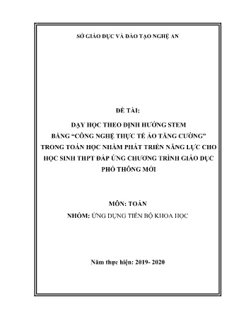 Dạy học theo định hướng Stem bằng “Công nghệ thực tế ảo tăng cường” trong toán học nhằm phát triển năng lực cho học sinh THPT đáp ứng chương trình giáo dục phổ thông mới