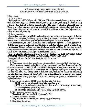 Kế hoạch dạy học theo Chuyên đề ứng dụng CNTT vào giảng dạy môn ngữ văn