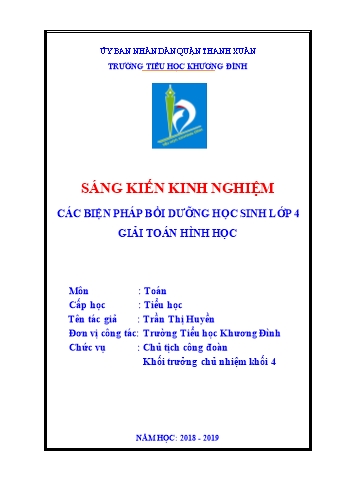 SKKN Các biện pháp bồi dưỡng học sinh lớp 4 giải toán hình học