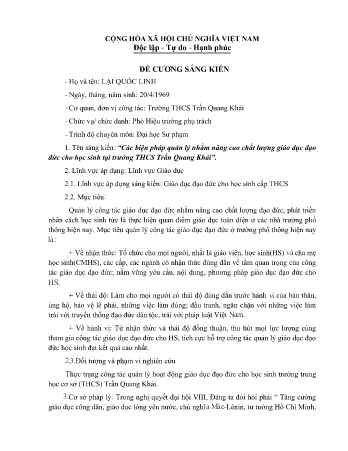 SKKN Các biện pháp quản lý nhằm nâng cao chất lượng giáo dục đạo đức cho học sinh tại trường THCS Trần Quang Khải