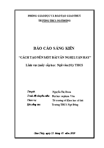 SKKN Cách tạo nên một bài văn nghị luận hay