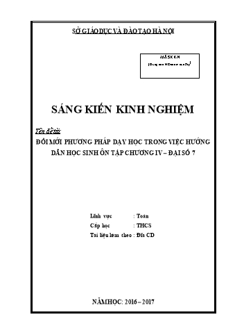 SKKN Đổi mới phương pháp dạy học trong việc hướng dẫn học sinh ôn tập chương IV – Đại số 7