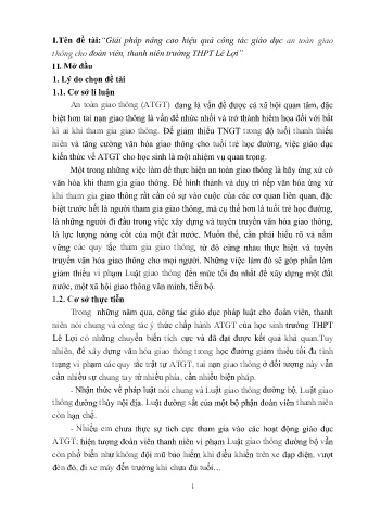 SKKN Giải pháp nâng cao hiệu quả công tác giáo dục an toàn giao thông cho đoàn viên, thanh niên trường THPT Lê Lợi