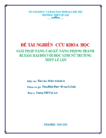 SKKN Giải pháp nâng cao kỹ năng phòng tránh bị xâm hại đối với học sinh nữ của trường THPT Lê Lợi