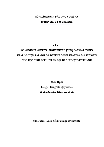 SKKN Giáo dục bảo vệ tài nguyên du lịch qua hoạt động trải nghiệm tại một số di tích, danh thắng ở địa phương cho học sinh lớp 12 trên địa bàn huyện yên thành