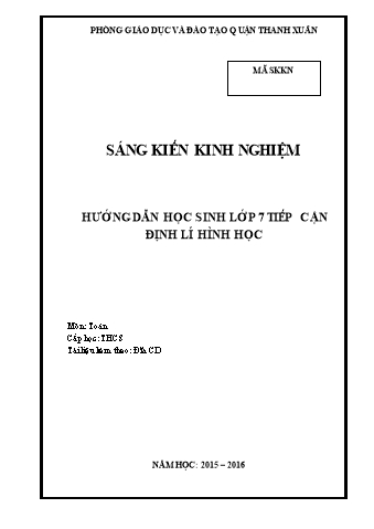 SKKN Hướng dẫn học sinh lớp 7 tiếp cận định lí hình học