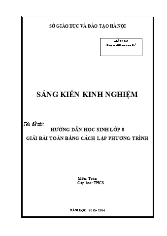 SKKN Hướng dẫn học sinh lớp 8 giải bài toán bằng cách lập phương trình