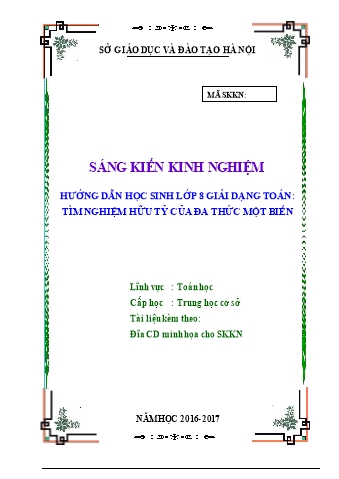 SKKN Hướng dẫn học sinh lớp 8 giải dạng toán: Tìm nghiệm hữu tỷ của đa thức một biến
