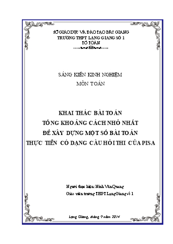 SKKN Khai thác bài toán tổng khoảng cách nhỏ nhất để xây dựng một số bài toán thực tiễn có dạng câu hỏi thi của pisa