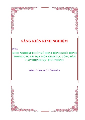 SKKN Kinh nghiệm thiết kế hoạt động khởi động trong các bài dạy môn giáo dục công dân cấp trung học phổ thông