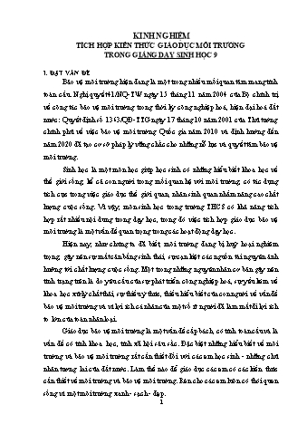SKKN Kinh nghiệm tích hợp kiến thức giáo dục bảo vệ môi trường trong giảng dạy sinh học 9