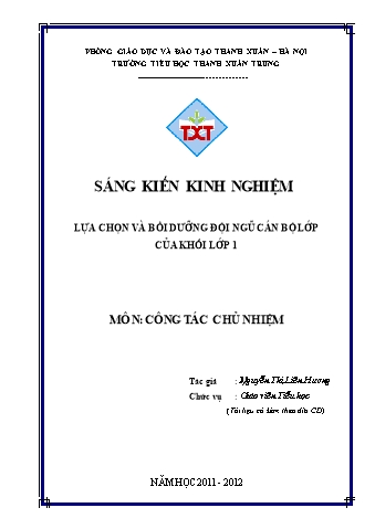SKKN Lựa chọn và bồi dưỡng đội ngũ cán bộ lớp của khối lớp 1