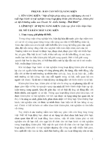 SKKN Một số biện pháp nâng cao chất lượng cho trẻ 3 tuổi thực hành và trải nghiệm trong hoạt động khám phá khoa học, khám phá xã hội ở trường mầm non Thanh Nê - Kiến Xương - Thái Bình