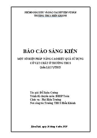 SKKN Một số biện pháp nâng cao hiệu quả sử dụng cở vật chất ở trường THCS