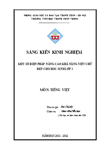SKKN Một số biện pháp nâng cao khả năng viết chữ đẹp cho học sinh lớp 1