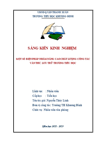 SKKN Một số biện pháp nhằm nâng cao chất lượng công tác văn thư, lưu trữ tại trường Tiểu học