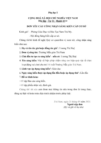 SKKN Một số biện pháp nhằm nâng cao hiệu quả việc tổ chức hoạt động vui chơi cho trẻ 5-6 tuổi Trường Mẫu giáo Trà Nam