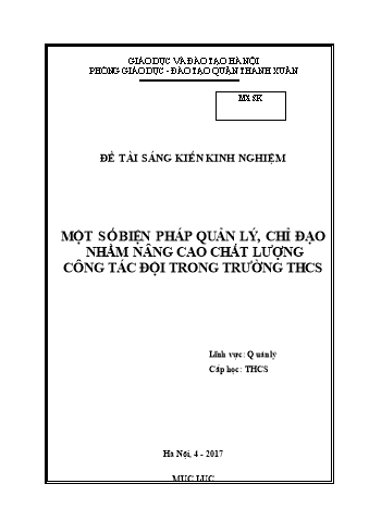 SKKN Một số biện pháp quản lý, chỉ đạo nhằm nâng cao chất lượng công tác đội trong trường THCS