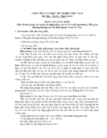 SKKN Một số biện pháp rèn luyện kỹ năng sống cho trẻ 5-6 tuổi tại trường Mẫu giáo Hướng Dương xã Trà Dơn huyện Nam Trà My