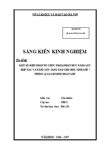 SKKN Một số biện pháp tổ chức nhằm phát huy năng lực hợp tác và năng lực sáng tạo cho học sinh lớp 7 thông qua giờ sinh hoạt lớp