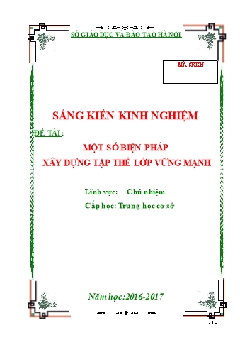 SKKN Một số biện pháp xây dựng tập thể lớp vững mạnh