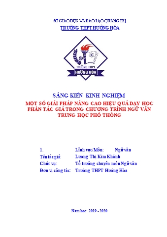 SKKN Một số giải pháp nâng cao hiệu quả dạy học phần tác giả trong chương trình ngữ văn trung học phổ thông