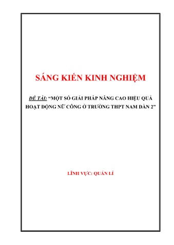 SKKN Một số giải pháp nâng cao hiệu quả hoạt động nữ công ở trường THPT Nam Đàn 2