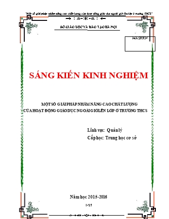 SKKN Một số giải pháp nhằm nâng cao chất lượng của hoạt động giáo dục ngoài giờ lên lớp ở trường THCS