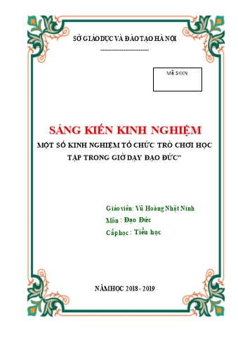 SKKN Một số kinh nghiệm tổ chức trò chơi học tập trong giờ dạy đạo đức