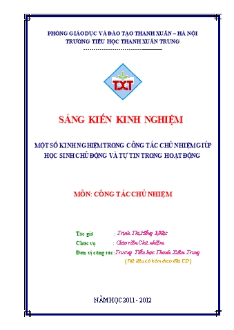 SKKN Một số kinh nghiệm trong công tác chủ nhiệm giúp học sinh chủ động và tự tin trong hoạt động