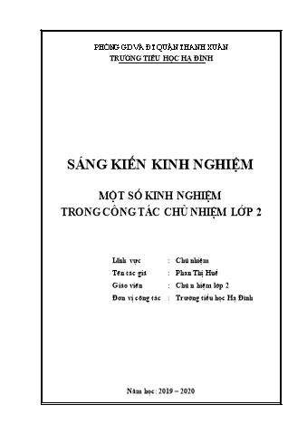 SKKN Một số kinh nghiệm trong công tác chủ nhiệm lớp 2