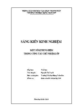 SKKN Một số kinh nghiệm trong công tác chủ nhiệm lớp