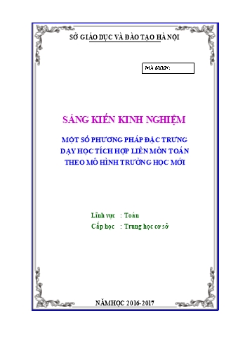 SKKN Một số phương pháp đặc trưng dạy học tích hợp liên môn Toán theo mô hình trường học mới