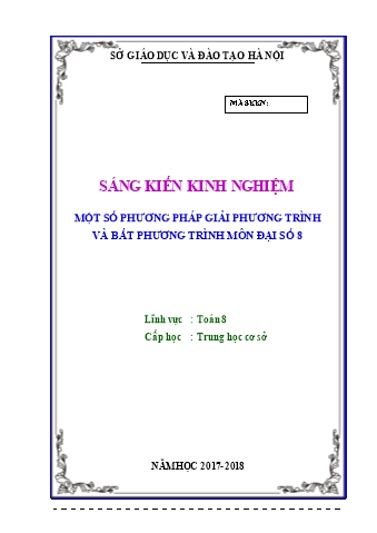 SKKN Một số phương pháp giải phương trình và bất phương trình môn Đại số 8