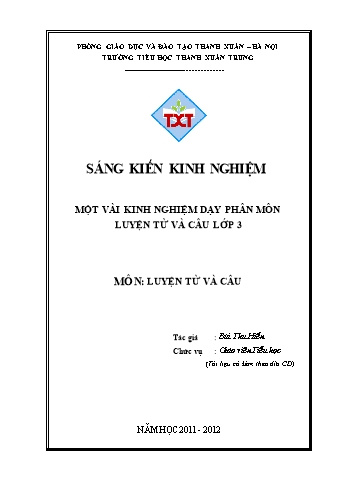 SKKN Một vài kinh nghiệm dạy phân môn luyện từ và câu lớp 3