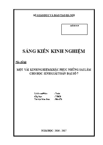 SKKN Một vài kinh nghiệm khắc phục những sai lầm cho học sinh giải toán Đại số 7