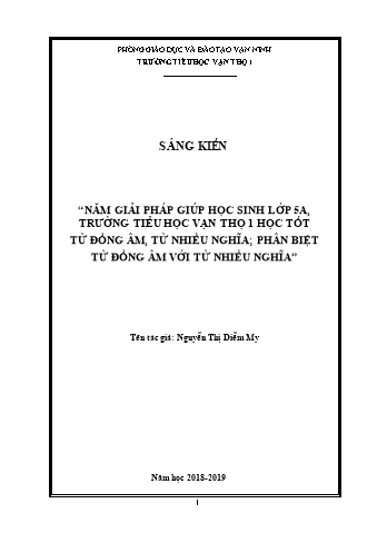 SKKN Năm giải pháp giúp học sinh lớp 5A, Trường Tiểu học Vạn Thọ 1 học tốt từ đồng âm, từ nhiều nghĩa; phân biệt từ đồng âm với từ nhiều nghĩa