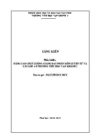 SKKN Nâng cao chất lượng giảng dạy phân môn luyện từ và câu lớp 4 ở Trường Tiểu học Vạn Khánh 2