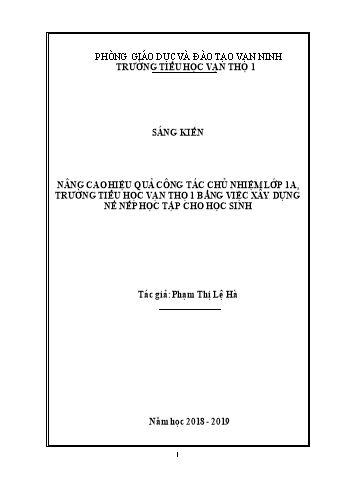 SKKN Nâng cao hiệu quả công tác chủ nhiệm lớp 1A, Trường Tiểu học Vạn Thọ 1 bằng việc xây dựng nề nếp học tập cho học sinh