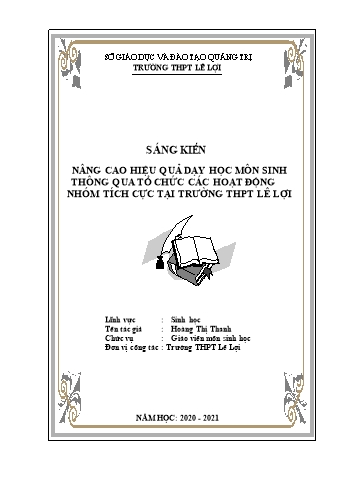 SKKN Nâng cao hiệu quả dạy học môn Sinh thông qua tổ chức các hoạt động nhóm tích cực tại trường THPT Lê Lợi