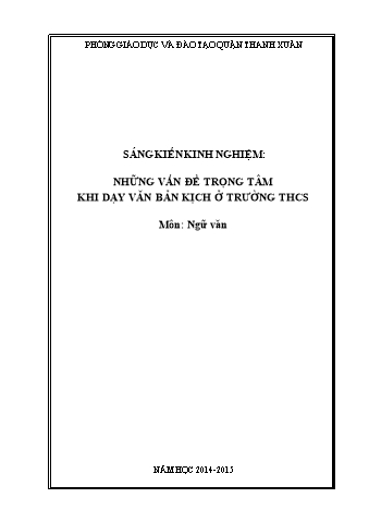 SKKN Những vấn đề trọng tâm khi dạy văn bản kịch ở trường THCS