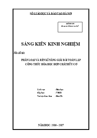 SKKN Phân loại và rèn kĩ năng giải bài toán lập công thức hóa học hợp chất hữu cơ