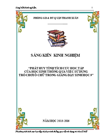 SKKN Phát huy tính tích cực học tập của học sinh thông qua việc sử dụng trò chơi ô chữ trong giảng dạy Sinh học 9