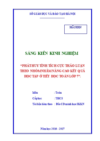 SKKN Phát huy tính tích cực thảo luận theo nhóm nhằm nâng cao kết quả học tập ở tiết học Toán lớp 7