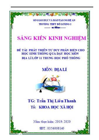 SKKN Phát triển tư duy phản biện cho học sinh thông qua dạy học môn Địa lí lớp 11 Trung học phổ thông