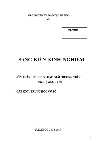 SKKN Phương pháp giải phương trình nghiệm nguyên