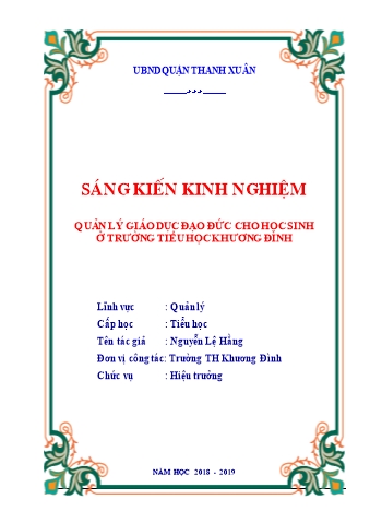 SKKN Quản lý giáo dục đạo đức cho học sinh ở trường tiểu học Khương Đình