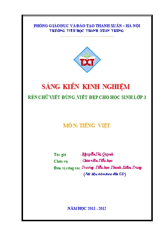 SKKN Rèn chữ viết đúng, viết đẹp cho học sinh lớp 3