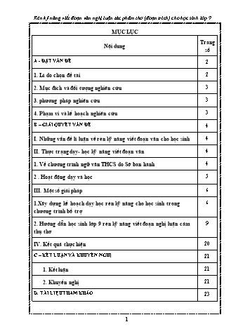 SKKN Rèn kỹ năng viết đoạn văn nghị luận tác phẩm thơ (đoạn trích) cho học sinh lớp 9