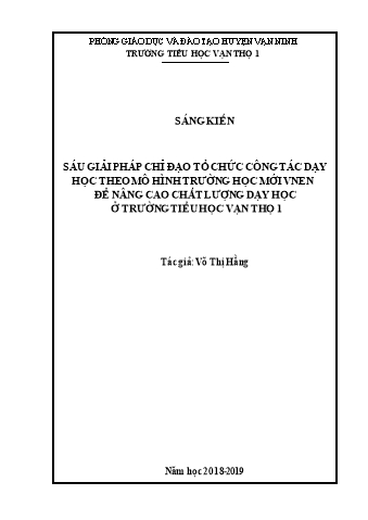 SKKN Sáu giải pháp chỉ đạo tổ chức công tác dạy học theo mô hình trường học mới VNEN để nâng cao chất lượng dạy học ở Trường Tiểu học Vạn Thọ 1